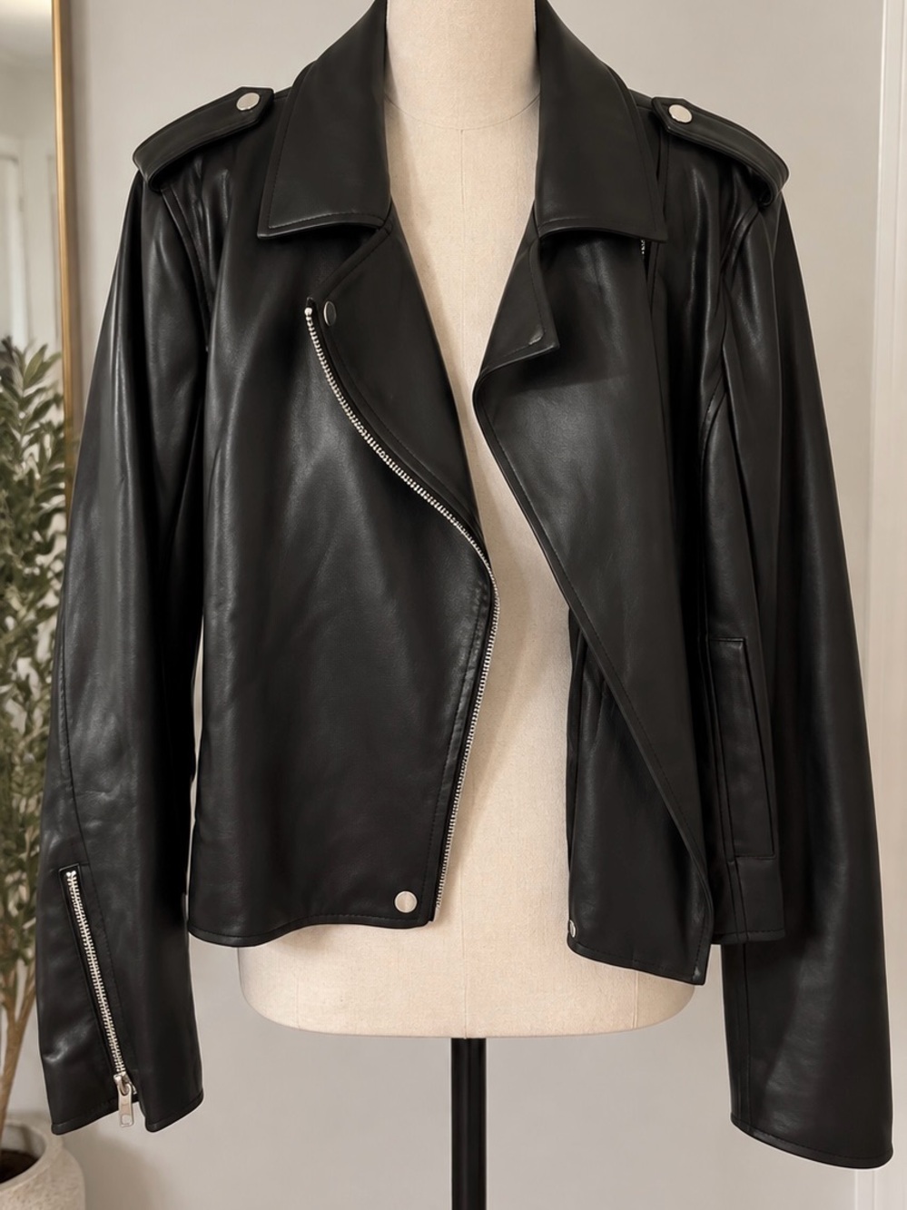 INC International Concepts Black Leather Moto Jacket